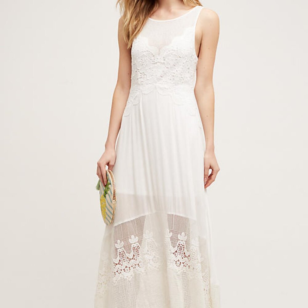 TRACY REESE ESTANCIA COMBO LACE WHITE MAXI DRESS M